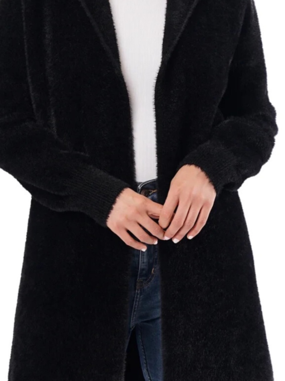 Cyrus Black Fuzzy Open-Front Cardigan